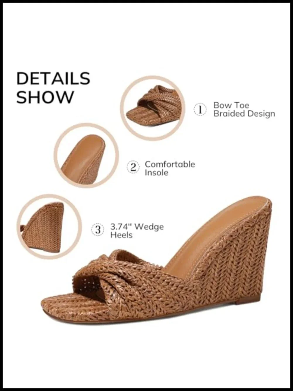 Woven Straw Wedge Mules - Square Toe Slip On Dressy Sandals